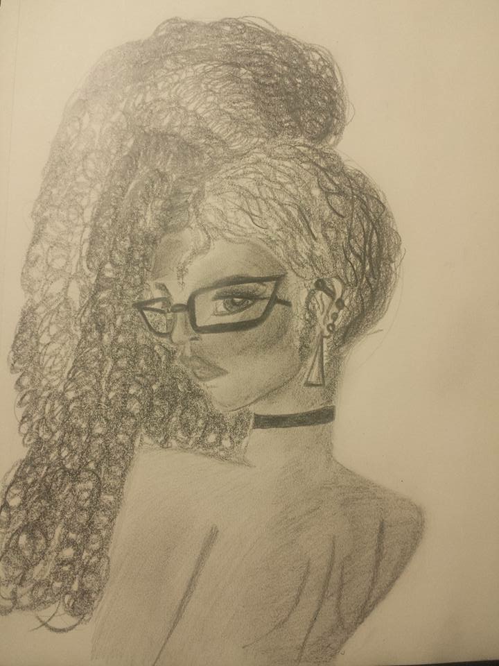 Nerdy girl drawing
